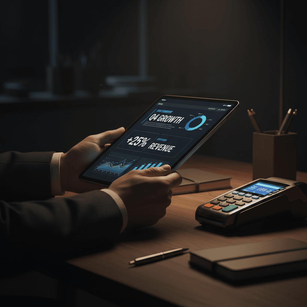 Business owner reviewing savings from payment processing